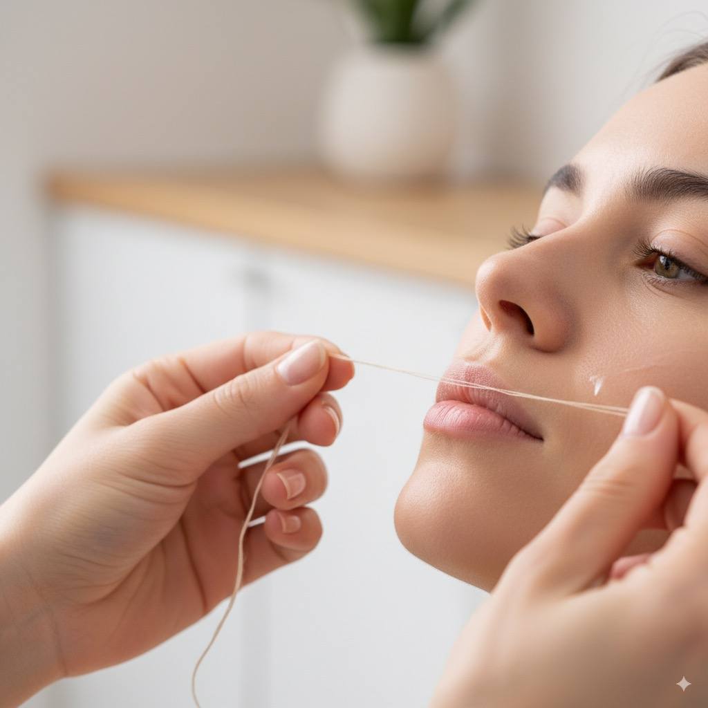 Depilación facial completa con hilo