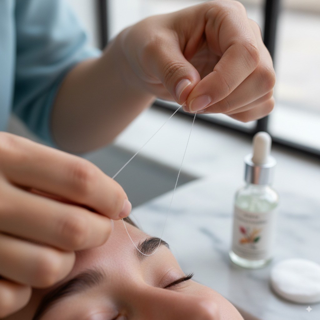 Depilación de cejas con hilo en Takamaka